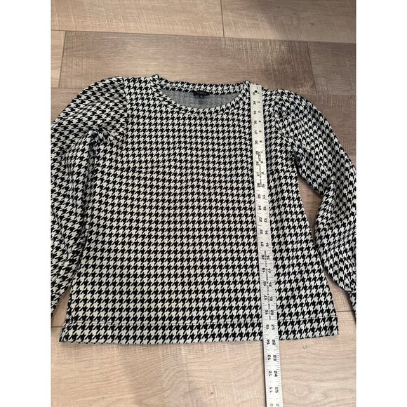 Talbots Houndstooth Puff Sleeve Womens Top Blouse Black and White Shirt Medium - Picture 2 of 5